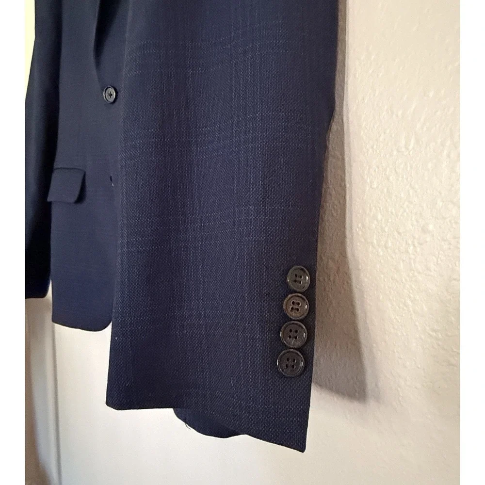 Ralph Lauren Men's Navy Wool Sport Coat Blazer 38S 98% Wool Windowpane Dillard's